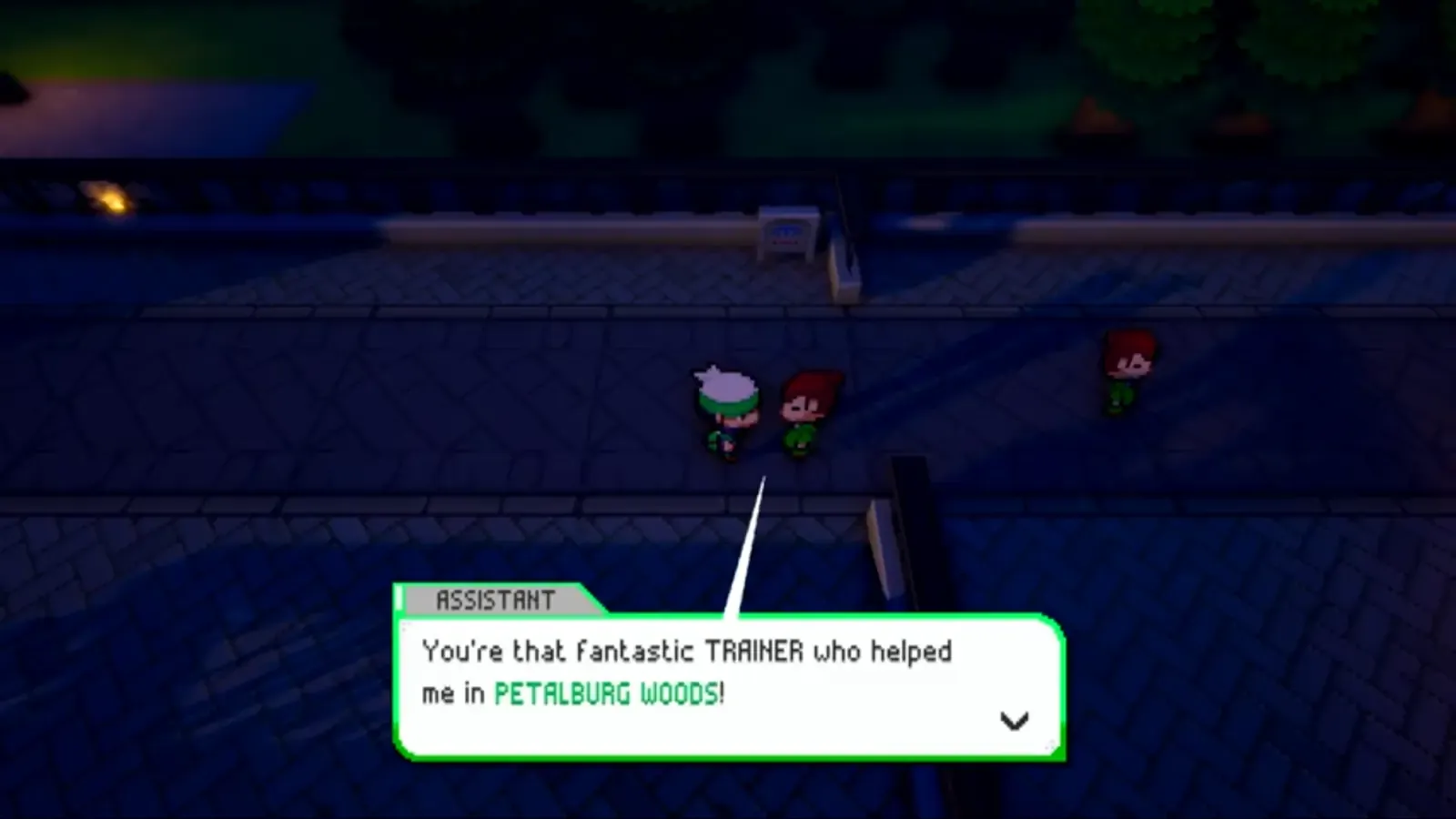 Devon researcher chasing a Team Aqua thief through northern Rustboro City