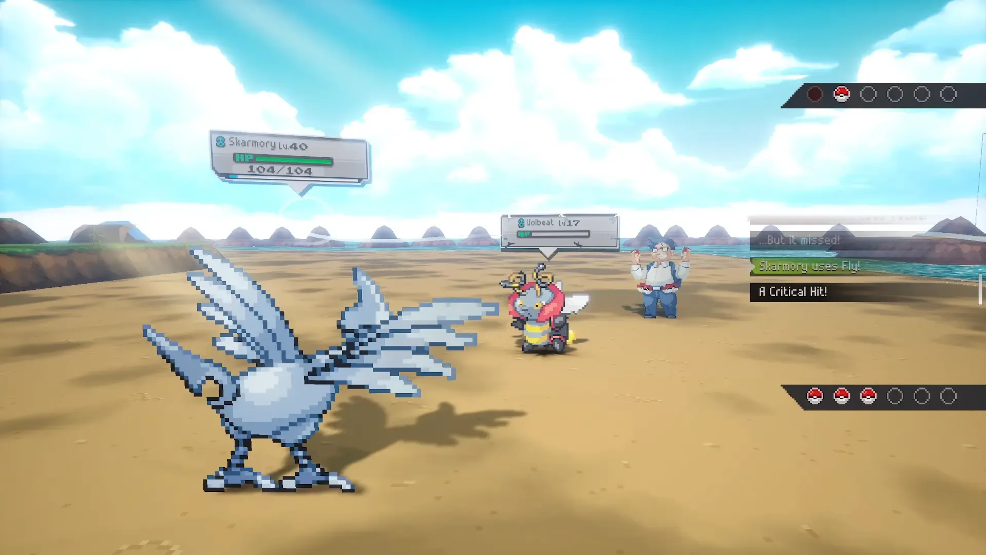 Pokemon battling on a beach in Pokemon Gamma Emerald Early Access