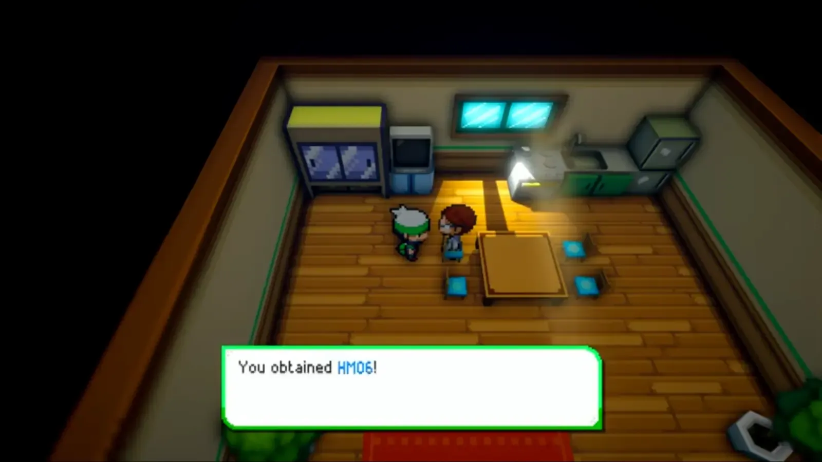 Player receiving HM06 Rock Smash from a man in a Mauville City house