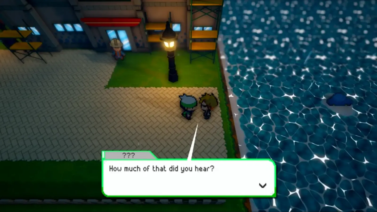 Lucious approaching the player beside Slateport City’s eastern waterfront