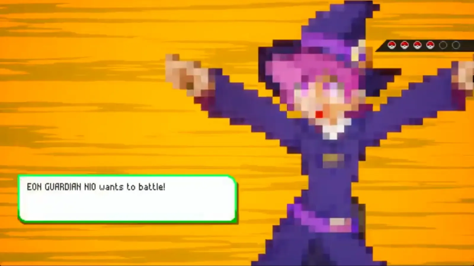 Battle introduction screen for Eon Guardian Mio on Route 103