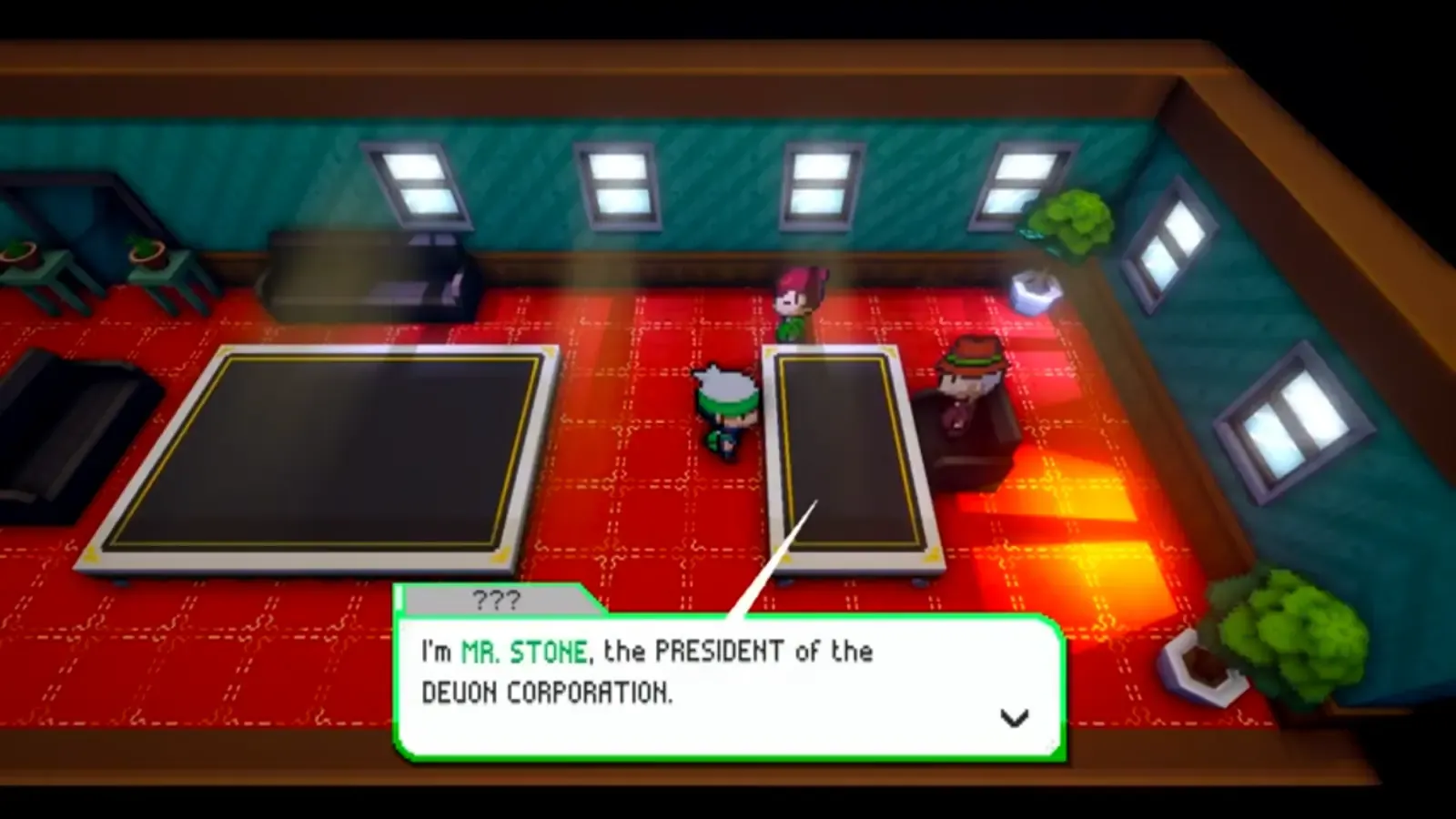 Player meeting Mr. Stone in his third-floor Devon Corporation office