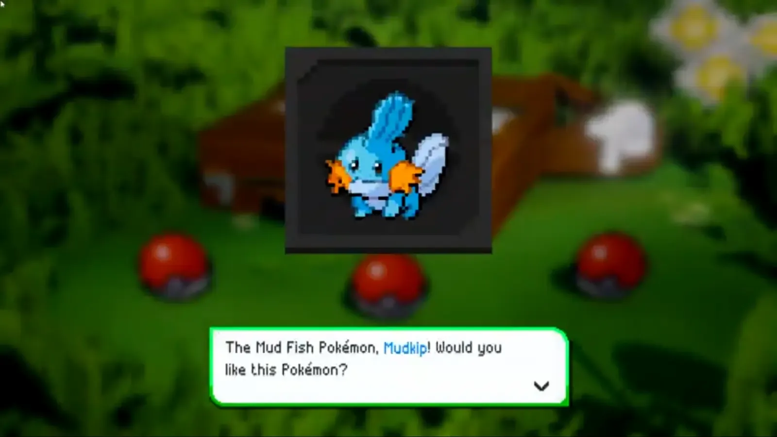Mudkip shown on the Route 101 starter confirmation screen