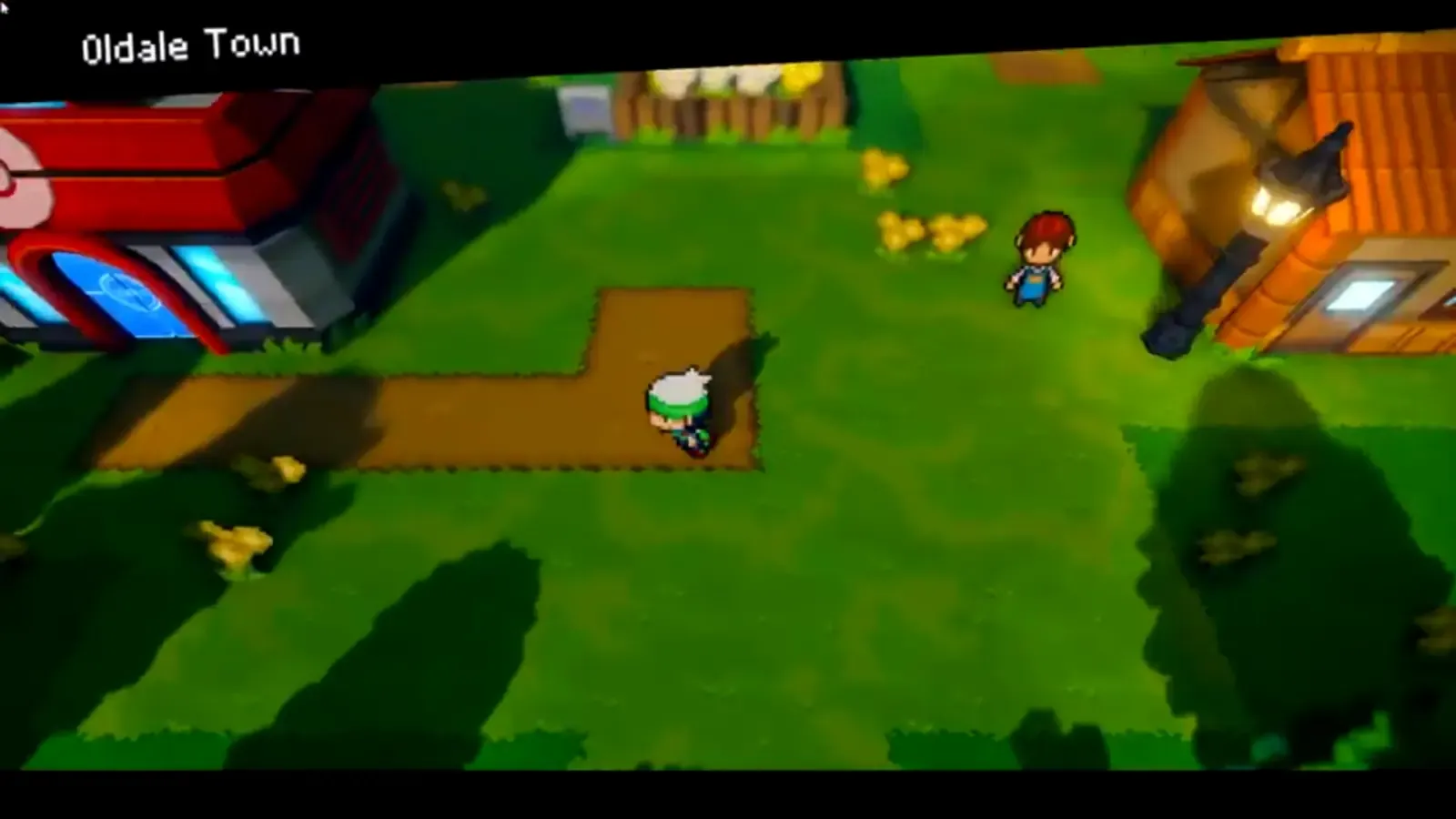 Player entering Oldale Town beside the Pokemon Center
