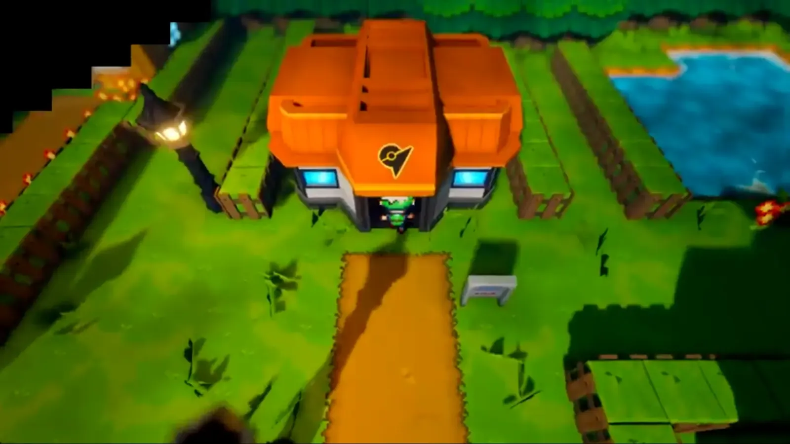 Player standing outside Norman’s orange-roofed Petalburg Gym