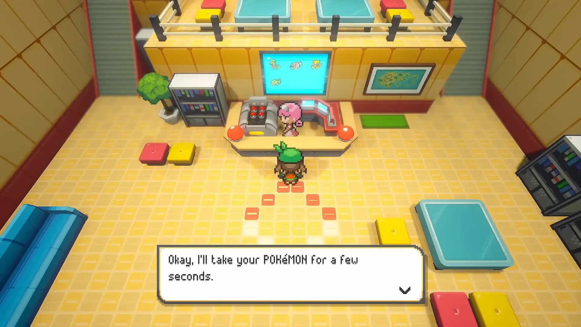 A Pokemon Center surrounded by trees and warm light in Pokemon Gamma Emerald