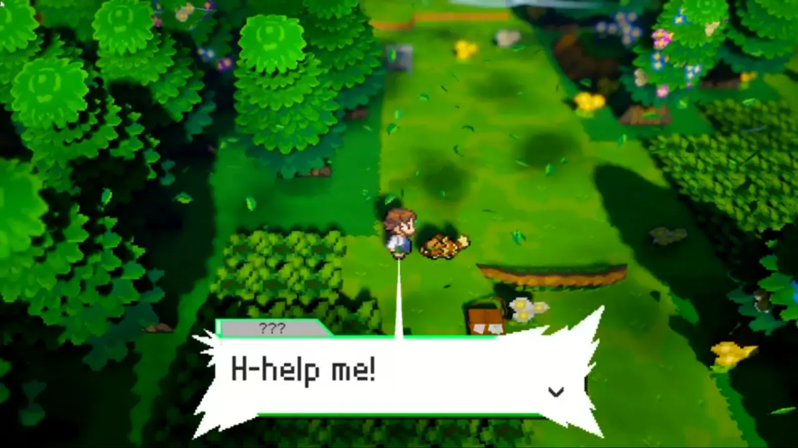 Professor Birch calling for help beside his field bag on Route 101