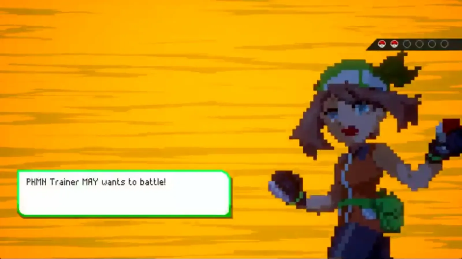 May challenging the player near the southern exit of Rustboro City