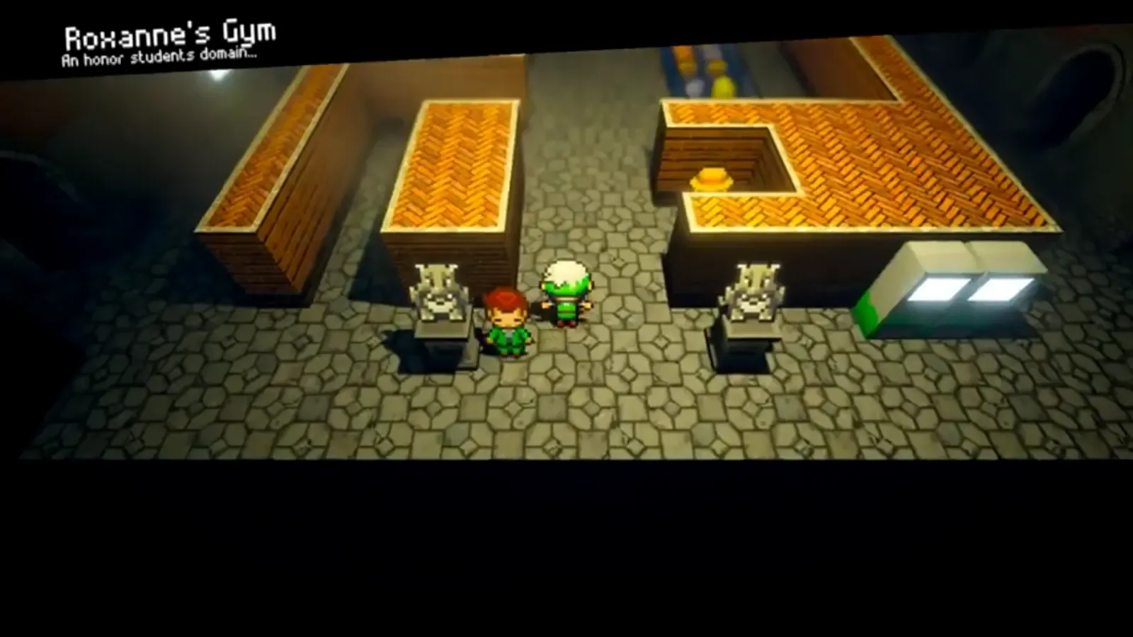 Rock-lined puzzle inside Roxanne’s Rustboro Gym