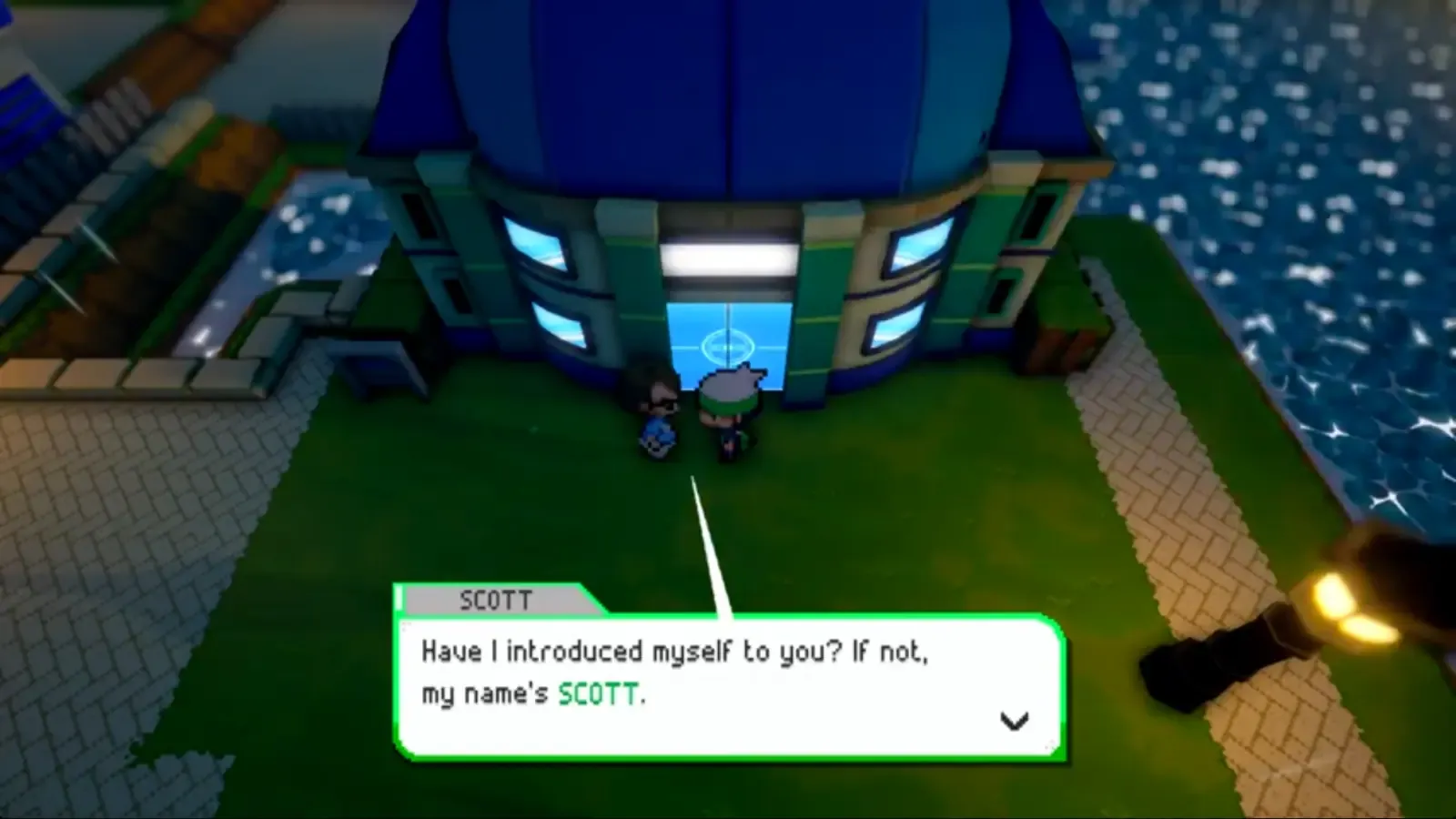 Scott introducing himself to the player outside the Oceanic Museum