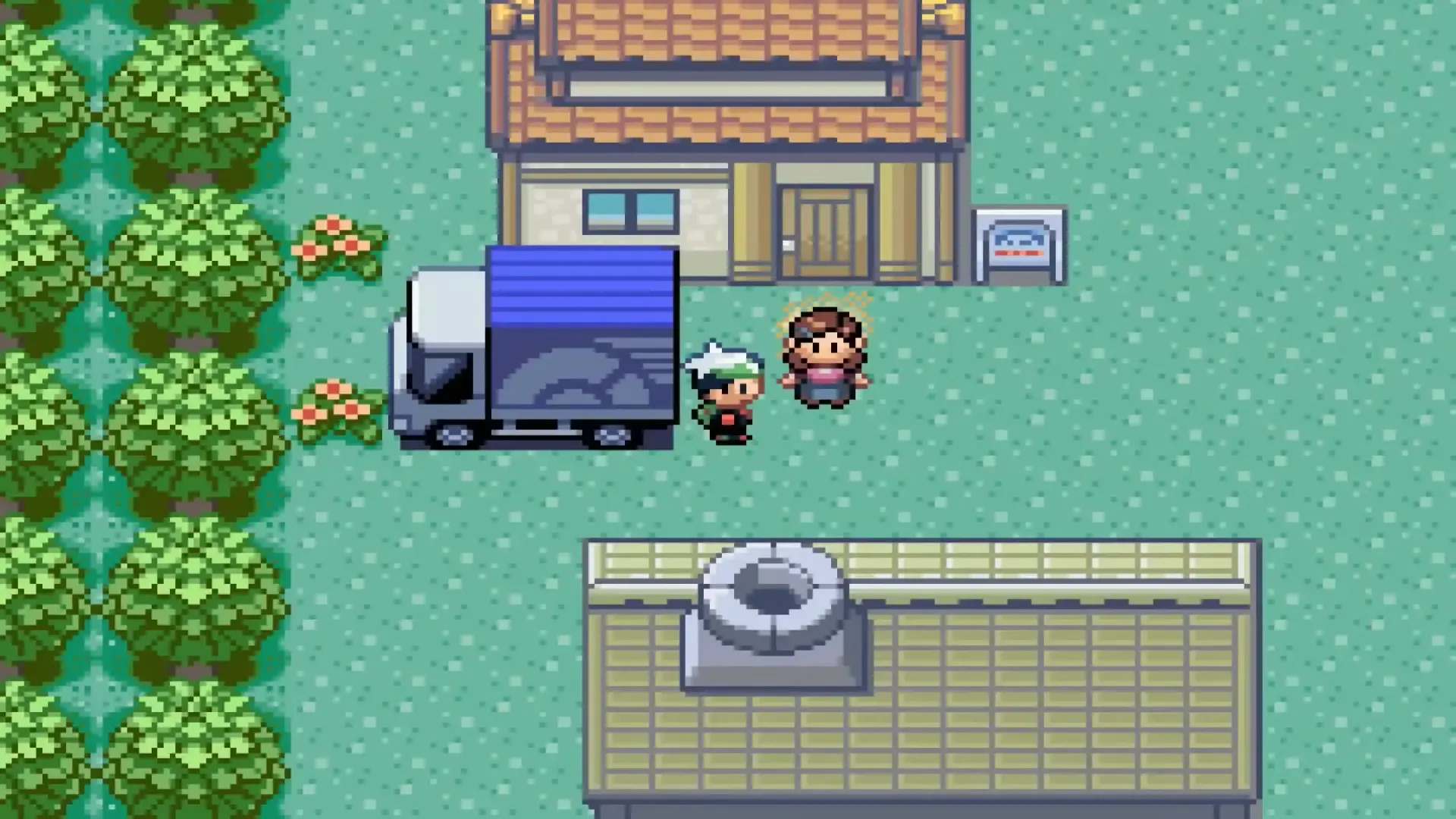 The opening moving-truck arrival in Pokemon Emerald