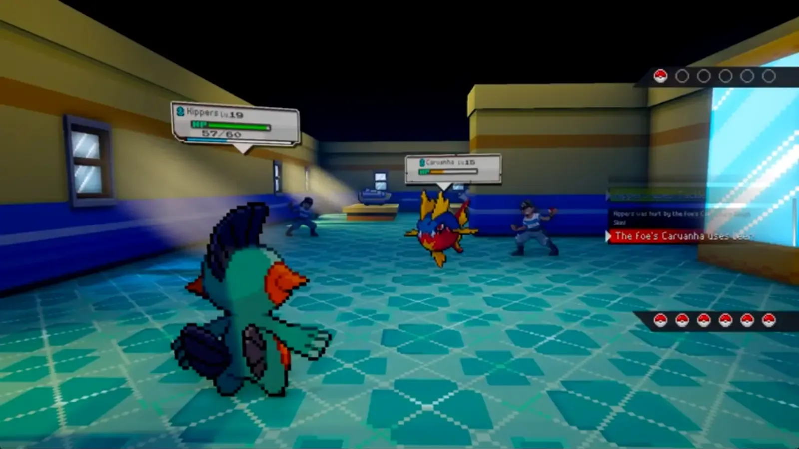 Second Team Aqua battle underway on the Oceanic Museum’s upper floor