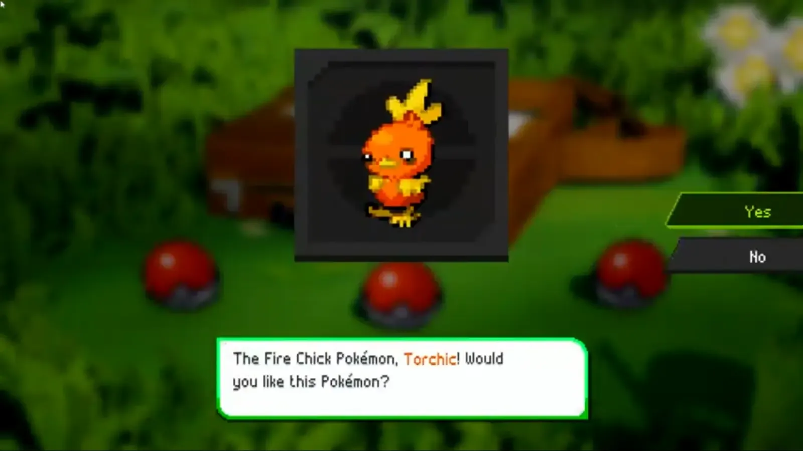 Torchic shown on the Route 101 starter confirmation screen