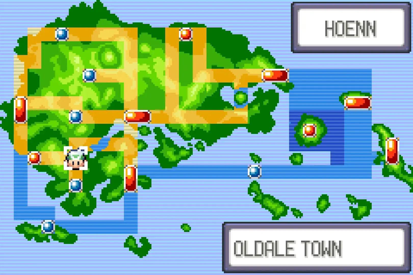 Hoenn town map interface in Pokemon Emerald